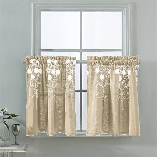 Lifup 2er Set Scheibengardine Bistrogardine, Stangentasche Kurzer Verdunkelungsvorhang Fenstervorhang Gardine für Kleine Fenster Küche Wohnzimmer Landhaus Gelb 137B x 61H (cm) von Lifup