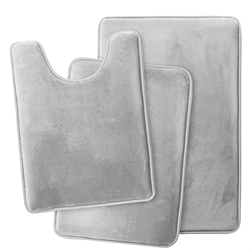Lifup Badematte 3er Set, Weiche rutschfeste Mikrofaser Wasserabsorbierend Badezimmermatte Duschvorleger, 2 Badezimmer Teppiche, 1 Toilettenmatte Grau von Lifup