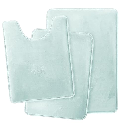 Lifup Badematte 3er Set, Weiche rutschfeste Mikrofaser Wasserabsorbierend Badezimmermatte Duschvorleger, 2 Badezimmer Teppiche, 1 Toilettenmatte Hellblau von Lifup