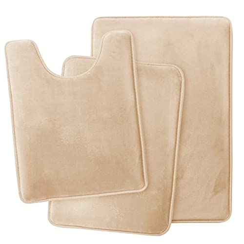 Lifup Badematte 3er Set, Weiche rutschfeste Mikrofaser Wasserabsorbierend Badezimmermatte Duschvorleger, 2 Badezimmer Teppiche, 1 Toilettenmatte Khaki von Lifup