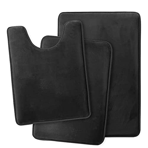 Lifup Badematte 3er Set, Weiche rutschfeste Mikrofaser Wasserabsorbierend Badezimmermatte Duschvorleger, 2 Badezimmer Teppiche, 1 Toilettenmatte Schwarz von Lifup