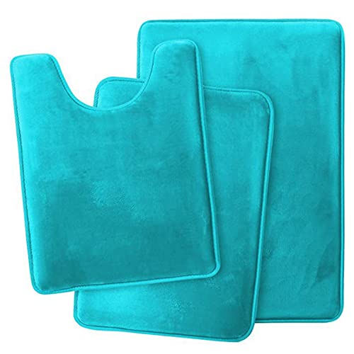 Lifup Badematte 3er Set, Weiche rutschfeste Mikrofaser Wasserabsorbierend Badezimmermatte Duschvorleger, 2 Badezimmer Teppiche, 1 Toilettenmatte Seeblau von Lifup