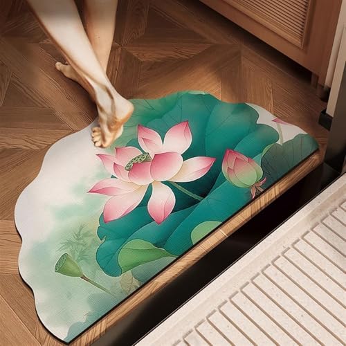 Lifup Badematte Rutschfester Halbrund, Boho Absorbierender Badezimmerteppich, Badvorleger Waschbar Mikrofaser, Dünn Duschvorleger Grün-Rosa 40 x 70 cm von Lifup