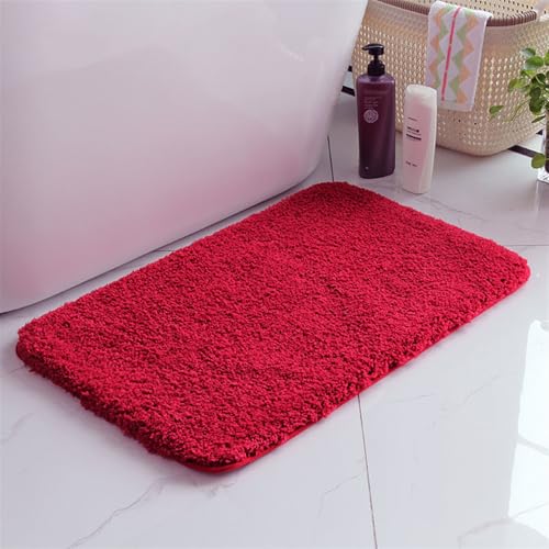 Lifup Badematte rutschfest, Hochflor Flauschig Badezimmerteppich, Weicher Saugfähig Waschbar Badvorleger Badezimmer Duschvorleger Rot 100 x 160 cm von Lifup