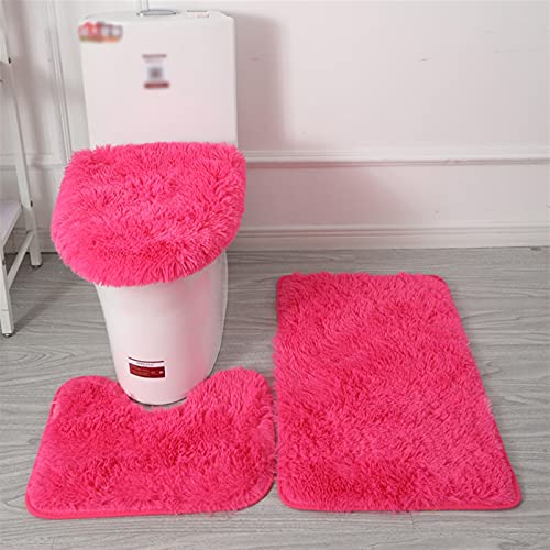 Lifup Badteppich Set 3 Teiliges, rutschfeste Shaggy Badematte, Flauschig Contour Badteppich, Langflor Toilettensitzbezug Fuchsie von Lifup