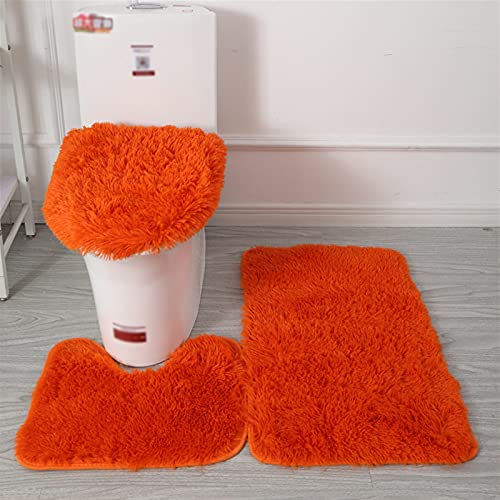 Lifup Badteppich Set 3 Teiliges, rutschfeste Shaggy Badematte, Flauschig Contour Badteppich, Langflor Toilettensitzbezug Orange von Lifup