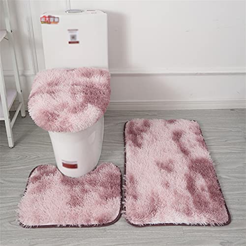 Lifup Badteppich Set 3 Teiliges, rutschfeste Shaggy Badematte, Flauschig Contour Badteppich, Langflor Toilettensitzbezug Tie Dye Violett von Lifup