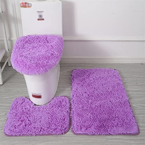 Lifup Badteppich Set 3 Teiliges, rutschfeste Shaggy Badematte, Flauschig Contour Badteppich, Langflor Toilettensitzbezug Violett von Lifup