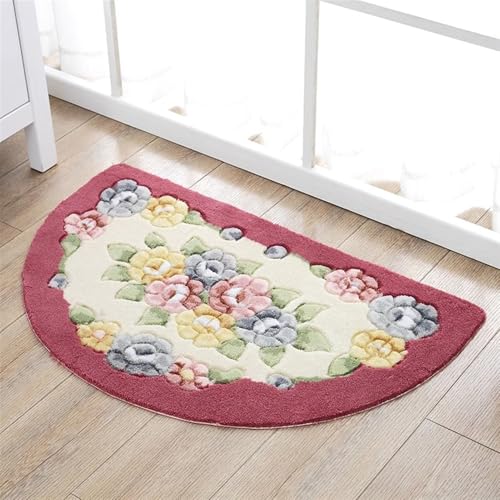 Lifup Boho Badematte rutschfest Halbrund, Flauschig Badvorleger Dusche Waschbar Badezimmerteppich, Mikrofaser Saugfähig Weich Duschvorlage Rot 50 x 80 cm von Lifup