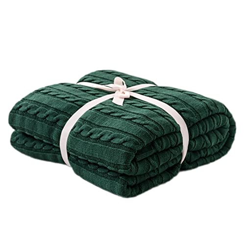 Lifup Gestrickte Decke aus 100% Baumwolle Warme Weiche Zopfmuster Kuscheldecke für Bett Sofa Couch Dunkelgrün 180x200cm von Lifup