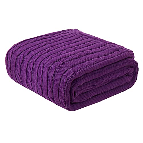 Lifup Gestrickte Decke aus 100% Baumwolle Warme Weiche Zopfmuster Kuscheldecke für Bett Sofa Couch Violett 110x180cm von Lifup