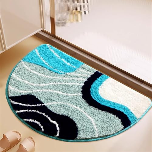 Lifup Halbrund Badematte rutschfest, Boho Waschbar Weich Flauschig Badvorleger, Mikrofaser Hochflor Saugfähig Badezimmerteppich Blau 60 x 90 cm Lifup Halbrund Badematte rutschfest, Boho Waschbar Weich Flauschig Badvorleger, Mikrofaser Hochflor Saugfähig Badezimmerteppich Blau 60 x 90 cm von Lifup