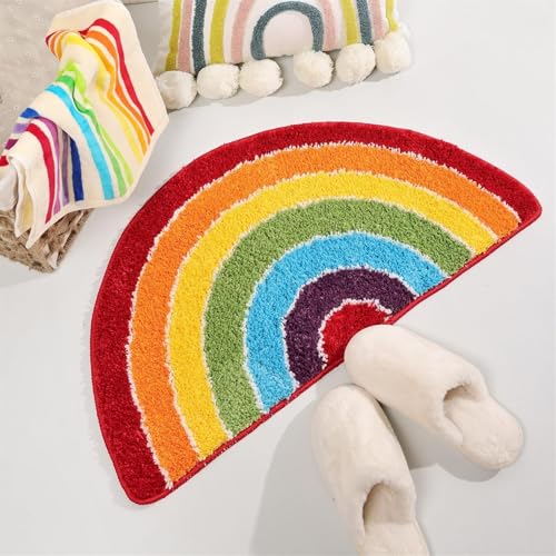 Lifup Halbrund Duschvorlage rutschfest Waschbare, Mikrofaser Badematte, Saugfähig Weich Badteppich Badvorleger für Dusche, Badewannen und Badezimmer Bunt 50 x 80 cm von Lifup