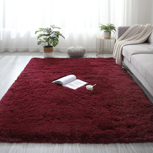 Lifup Hochflor Teppich Modern Batik Flauschig Weich Teppich Waschbarer Weiche Teppiche für Wohnzimmer Kinderzimmer Deko Schlafzimmer Burgund 100 x 160 cm von Lifup