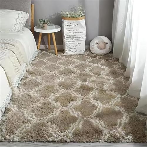 Lifup Hochflor Teppich Super Weich Shaggy Teppich Flauschiger, Vintage Schlafzimmer Geometrisches Design Modern, Teppich Wohnzimmer Schlafzimmer Beige 100 x 140 cm von Lifup