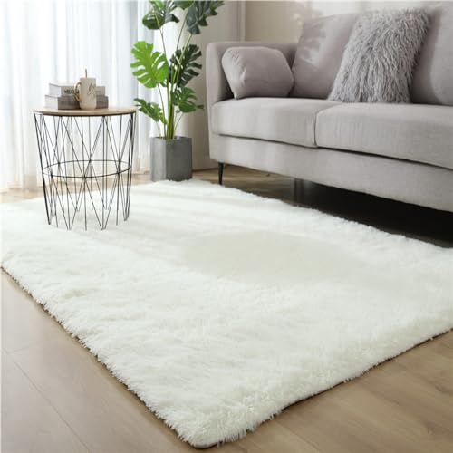 Lifup Hochflor Teppich Wohnzimmer Schlafzimmer, Shaggy Weich Fellimitat, Modern Flauschiger Home Teppich Weiß 50 x 80 cm von Lifup