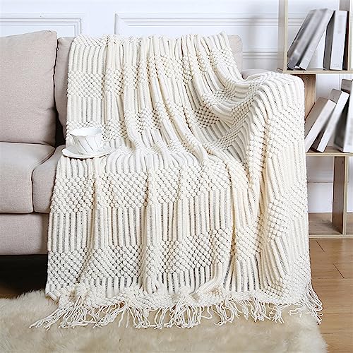 Lifup Kuscheldecke Weich Strick Quaste Wohndecke Sofadecke Schlafdecke Kuschel Weiches Gestrickt Tagesdecke Dekorativ Sommerdecke für Bett Couch alle Jahreszeiten Weiss 130 x 180 cm von Lifup