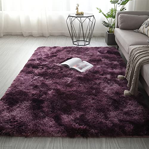 Lifup Rechteck Langflor Teppich Flauschig, Teppich Shaggy Anti Rutsch Pflegeleicht für Wohnzimmer Schlafzimmer Kinderzimmer Batik Dunkellila 150 x 200 cm von Lifup