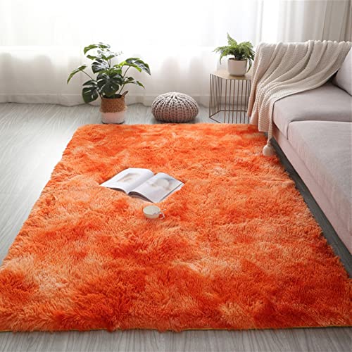 Lifup Rechteck Langflor Teppich Flauschig, Teppich Shaggy Anti Rutsch Pflegeleicht für Wohnzimmer Schlafzimmer Kinderzimmer Batik Orange 50 x 80 cm von Lifup
