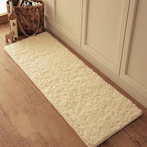 Lifup Teppich Läufer Shaggy Hochflor, Langflor Flurteppich Einfarbig rutschfest für Innen Schlafzimmer Küche Milchig Weiß 50 x 180 cm von Lifup