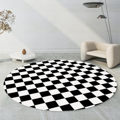Lifup Teppich Rund Kariert Kurzflor Teppich, Boho Extra Weicher Waschbar rutschfest für Wohnzimmer Schlafzimmer Eingangsbereich Schwarz und Weiß 2 200 x 200 cm Lifup Teppich Rund Kariert Kurzflor Teppich, Boho Extra Weicher Waschbar rutschfest für Wohnzimmer Schlafzimmer Eingangsbereich Schwarz und Weiß 2 200 x 200 cm von Lifup