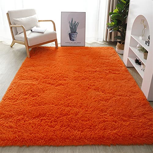 Lifup Teppich Shaggy Anti Rutsch Pflegeleicht, Rechteck Langflor Teppich für Wohnzimmer Schlafzimmer Kinderzimmer Orange 100 x 160 cm von Lifup