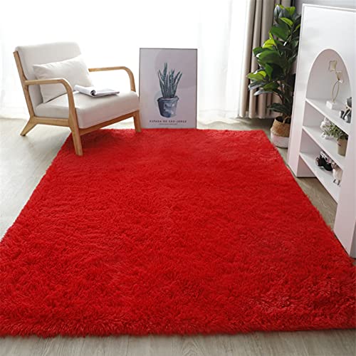 Lifup Teppich Shaggy Anti Rutsch Pflegeleicht, Rechteck Langflor Teppich für Wohnzimmer Schlafzimmer Kinderzimmer Rot 120 x 160 cm von Lifup