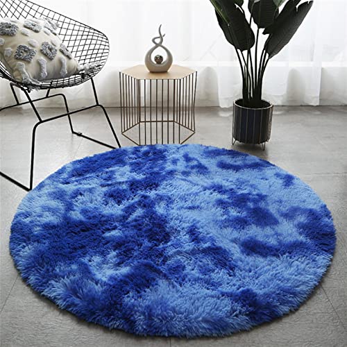 Lifup Teppich Shaggy Anti Rutsch Pflegeleicht, Rund Batik Flauschige Teppich für Wohnzimmer Schlafzimmer Kinderzimmer Königsblau 130 cm von Lifup