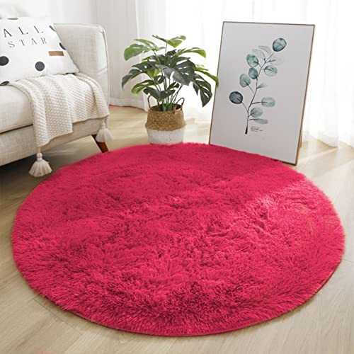 Lifup Teppich Shaggy Anti Rutsch Pflegeleicht, Rund Langflor Teppich für Wohnzimmer Schlafzimmer Kinderzimmer Fuchsie 100 cm von Lifup