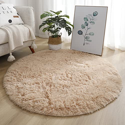 Lifup Teppich Shaggy Anti Rutsch Pflegeleicht, Rund Langflor Teppich für Wohnzimmer Schlafzimmer Kinderzimmer Hell Kamel 140 cm von Lifup