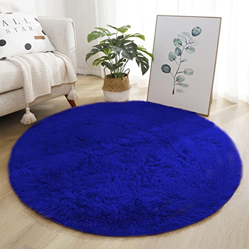 Lifup Teppich Shaggy Anti Rutsch Pflegeleicht, Rund Langflor Teppich für Wohnzimmer Schlafzimmer Kinderzimmer Königsblau 130 cm von Lifup