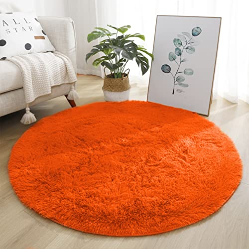 Lifup Teppich Shaggy Anti Rutsch Pflegeleicht, Rund Langflor Teppich für Wohnzimmer Schlafzimmer Kinderzimmer Orange 100 cm von Lifup