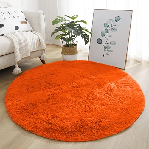 Lifup Teppich Shaggy Anti Rutsch Pflegeleicht, Rund Langflor Teppich für Wohnzimmer Schlafzimmer Kinderzimmer Orange 160 cm von Lifup