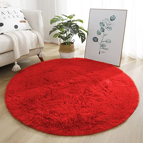 Lifup Teppich Shaggy Anti Rutsch Pflegeleicht, Rund Langflor Teppich für Wohnzimmer Schlafzimmer Kinderzimmer Rot 160 cm von Lifup