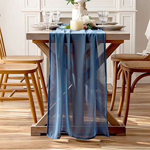 Lifup Tischläufer Chiffon Abwaschbar Tischdeko für Esszimmer Party Hochzeit Urlaub Dekoration Blau 73x300cm von Lifup