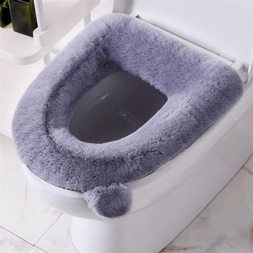 Lifup Toilettensitzbezug Pad mit Griff und Reißverschluss, Dicker Weich Warm WC Sitzkissen Grau 38 x 44 cm von Lifup