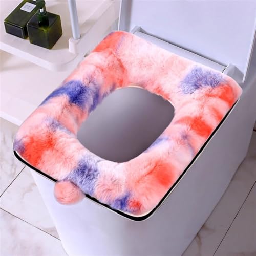 Lifup Toilettensitzbezug Pad mit Griff und Reißverschluss, Dicker Weich Warm WC Sitzkissen Rosa Blaues Rechteck 38 x 44 cm von Lifup
