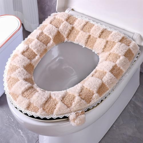Lifup WC Sitzbezüge Pads mit Griff und Reißverschluss, Dicker Weich Warm Toilettendeckel Pad Braun 38 x 44 cm von Lifup