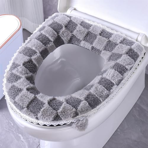 Lifup WC Sitzbezüge Pads mit Griff und Reißverschluss, Dicker Weich Warm Toilettendeckel Pad Grau 1 38 x 44 cm von Lifup