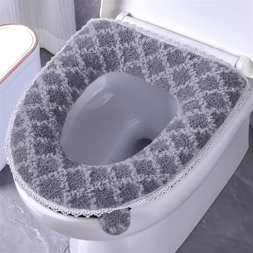 Lifup WC Sitzbezüge Pads mit Griff und Reißverschluss, Dicker Weich Warm Toilettendeckel Pad Grau 2 38 x 44 cm von Lifup