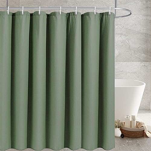 Lifup Waffel Duschvorhang mit Duschvorhangringe, Wasserdicht Anti-schimmel Duschvorhänge, Beschwerter Saum, Stoff Textil Badewannenvorhang für Badezimmer, Badewanne Grün 180 x 240 cm von Lifup