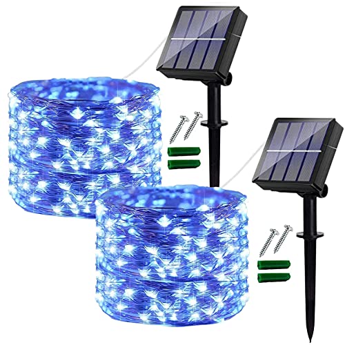 [2 Stücke] Solar Lichterkette Aussen, wetterfest 8 Muster von 12M 120LEDs Lichterketten IP65 wasserdichte Dekoration, zur dekorativen Beleuchtung von Terrasse,Hof, Garten, Partys, Hochzeiten (blau) von Ligarko