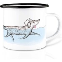 Emaille Tasse | Leicht & Robust | »Der Rettungsschwimmer« I Camping Becher Handveredelt in Deutschland Cup, Kaffeetasse, Emaillebecher von Ligarti