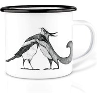 Emaille Tasse | Leicht & Robust | »Eichhörnchen Und Elster« I Camping Becher Handveredelt in Deutschland Cup, Kaffeetasse, Emaillebecher von Ligarti