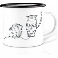 Emaille Tasse | Leicht & Robust | »Heliumkatzen« I Camping Becher Handveredelt in Deutschland Cup, Kaffeetasse, Emaillebecher von Ligarti