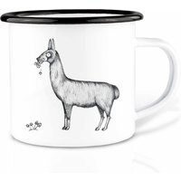 Emaille Tasse | Leicht & Robust | »Lama« I Camping Becher Handveredelt in Deutschland Cup, Kaffeetasse, Emaillebecher von Ligarti