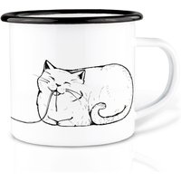 Emaille Tasse | Leicht & Robust | »Spacatti« Die Katze I Camping Becher Handveredelt in Deutschland Cup, Kaffeetasse, Emaillebecher von Ligarti