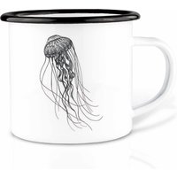 Emaille Tasse | Leicht & Robust | »Tiefseequalle« I Camping Becher Handveredelt in Deutschland Cup, Kaffeetasse, Emaillebecher von Ligarti