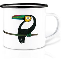 Emaille Tasse | Leicht & Robust | »Tukanpaar« I Camping Becher Handveredelt in Deutschland Cup, Kaffeetasse, Emaillebecher von Ligarti