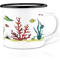 Emaille Tasse | Leicht & Robust | »Unterwasserwelt« I Camping Becher Handveredelt in Deutschland Cup, Kaffeetasse, Emaillebecher von Ligarti